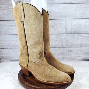 FRYE 2352 Mens Cowboy Boots Tan Suede Leather Size 12 but fit 11.5 Made In USA